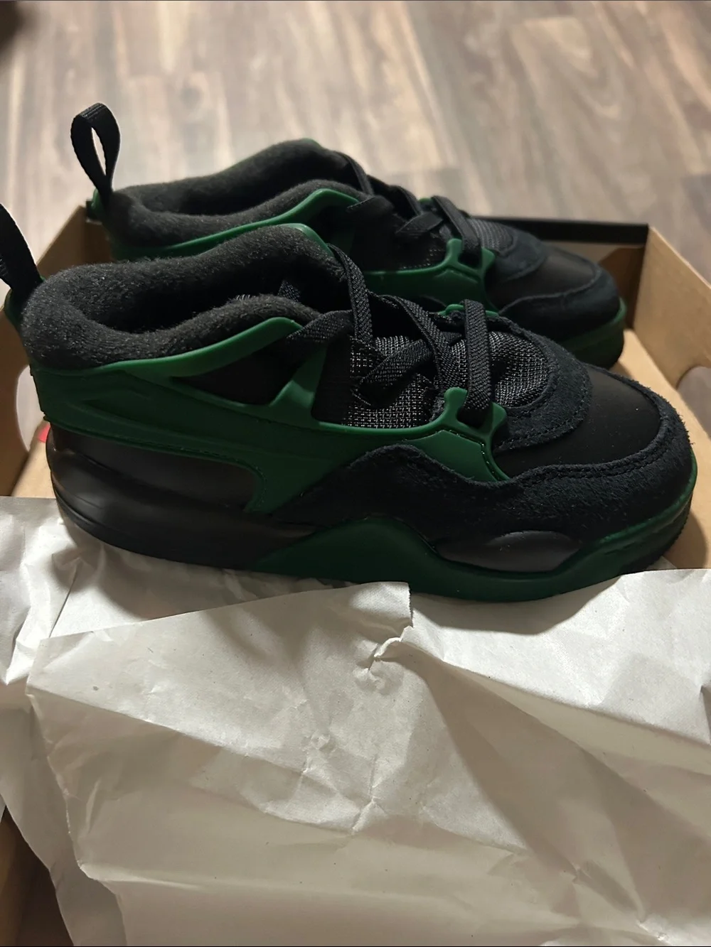 Jordan Black and Green Kids Lace-Up Sneakers
